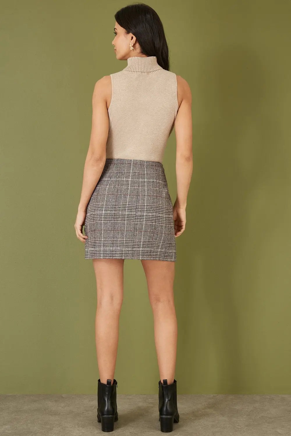 Mela Grey Checked Wrap Mini Skirt With Button Detail Yumi