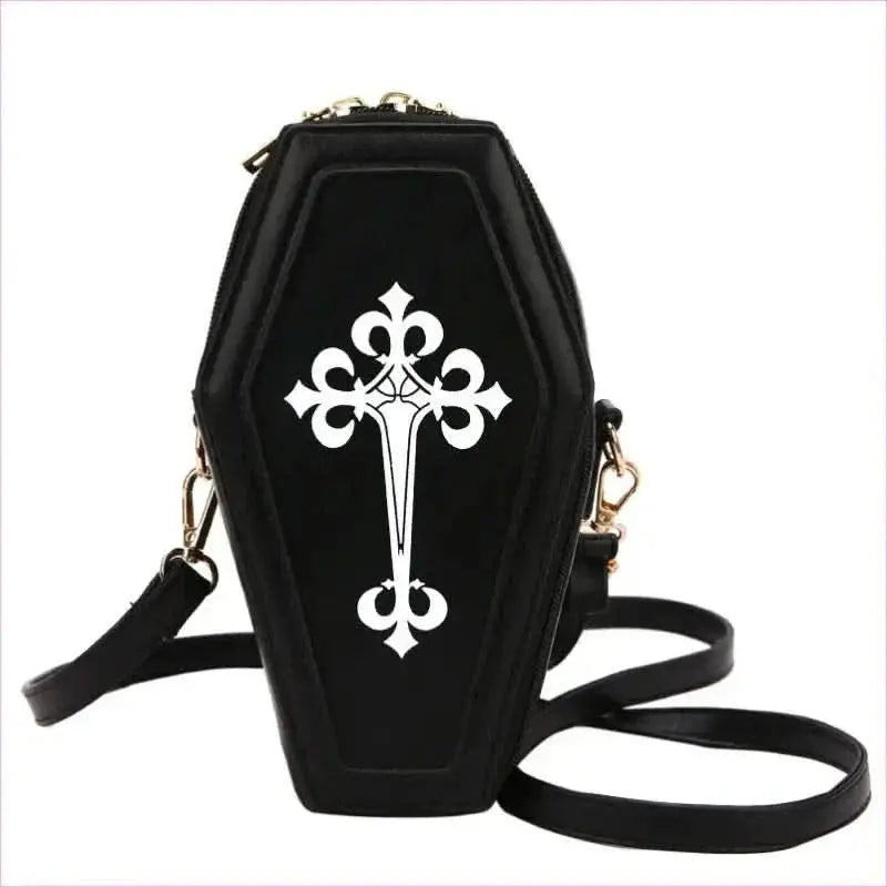 Retro Dark Personality Cross Coffin Handbag in White Pleasures and Sins